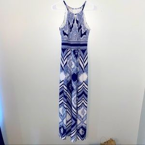 Dress Barn Blue and White Patterned Maxi Dress